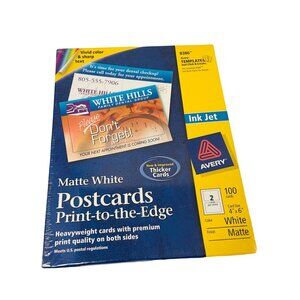 Avery Matte White Postcards 4" x 6" Print-To-The-Edge 100‎ Cards Heavyweight